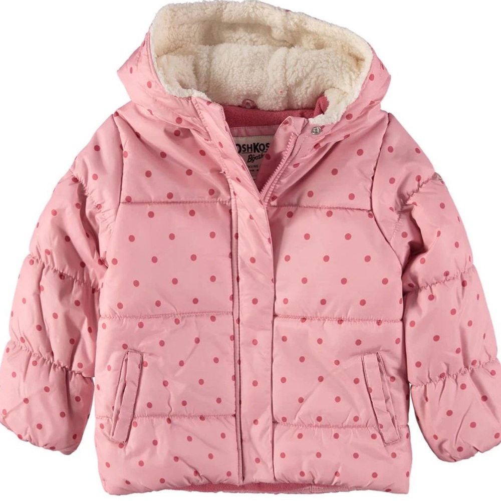 NWT Osh Kosh Hooded Pink Insulated Polka dot Jacket size 2T